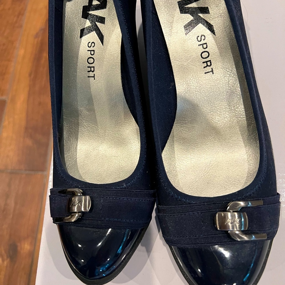 Anne Klein navy wedge style, lightly use, extremely comfortable, buckle on top